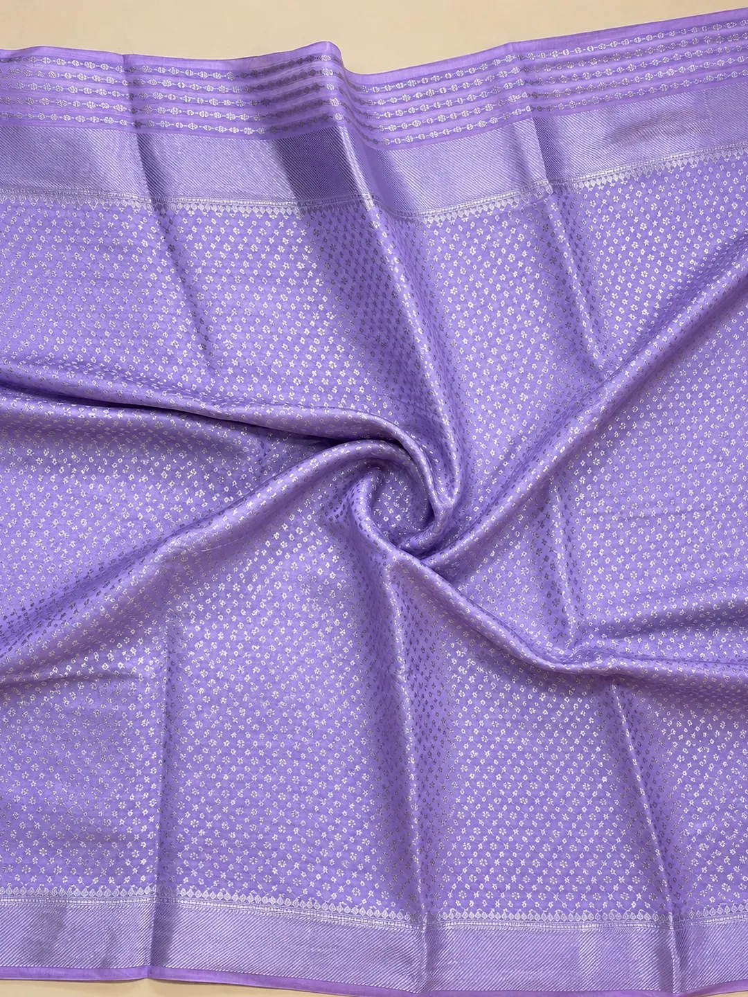 Lavender Banarasi Mango Silk Saree In Lavender Lilac With Silver Zari Weaving front view