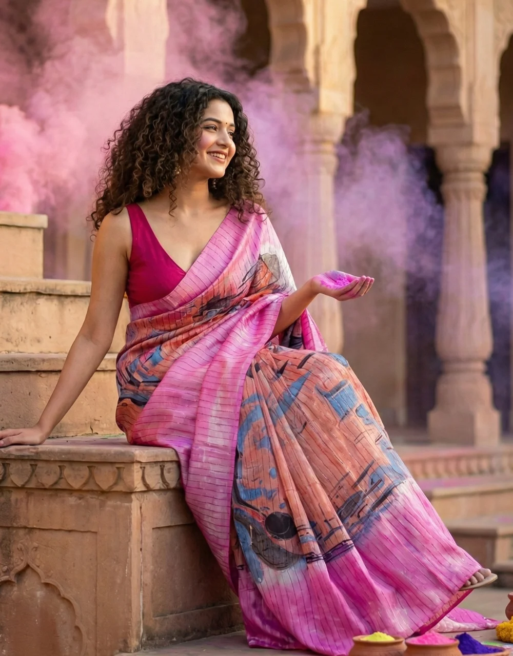 pink-and-multicolour-striped-cotton-slub-marble-print-saree