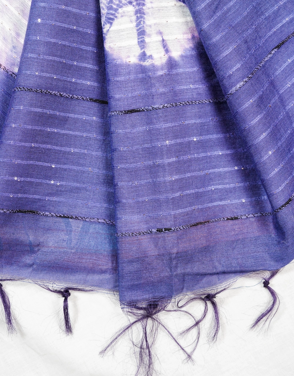Blue Zari Striped Cotton Slub Marble Print Saree - View 3