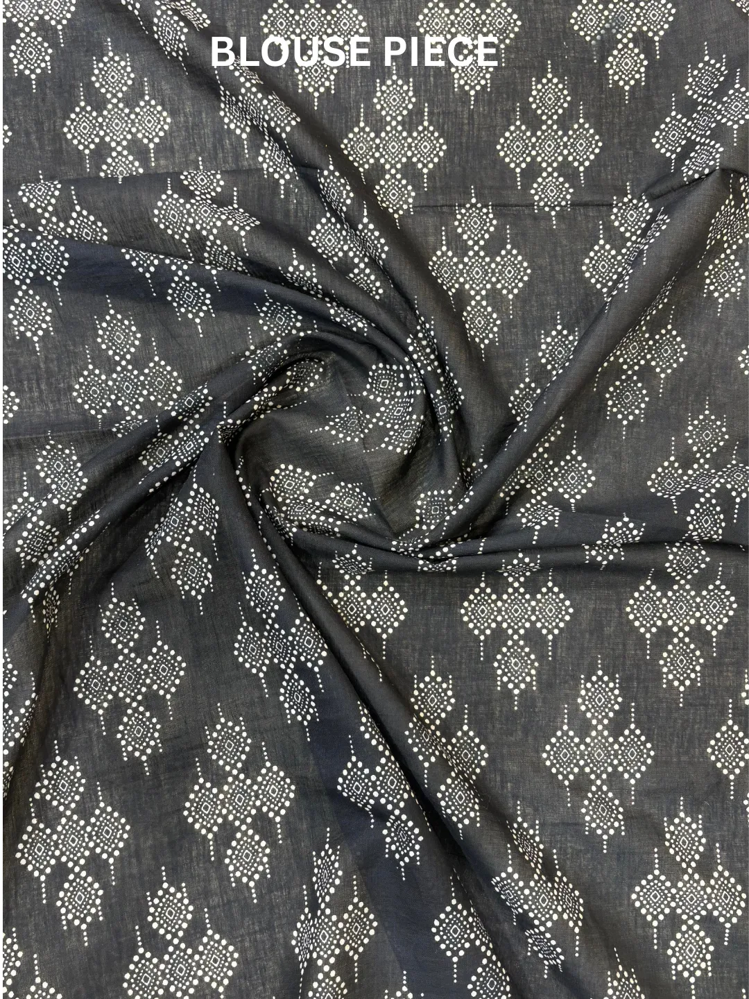 Blue Jaipuri Cotton Saree Turquoise Blue With Black Crackle Block Print front view