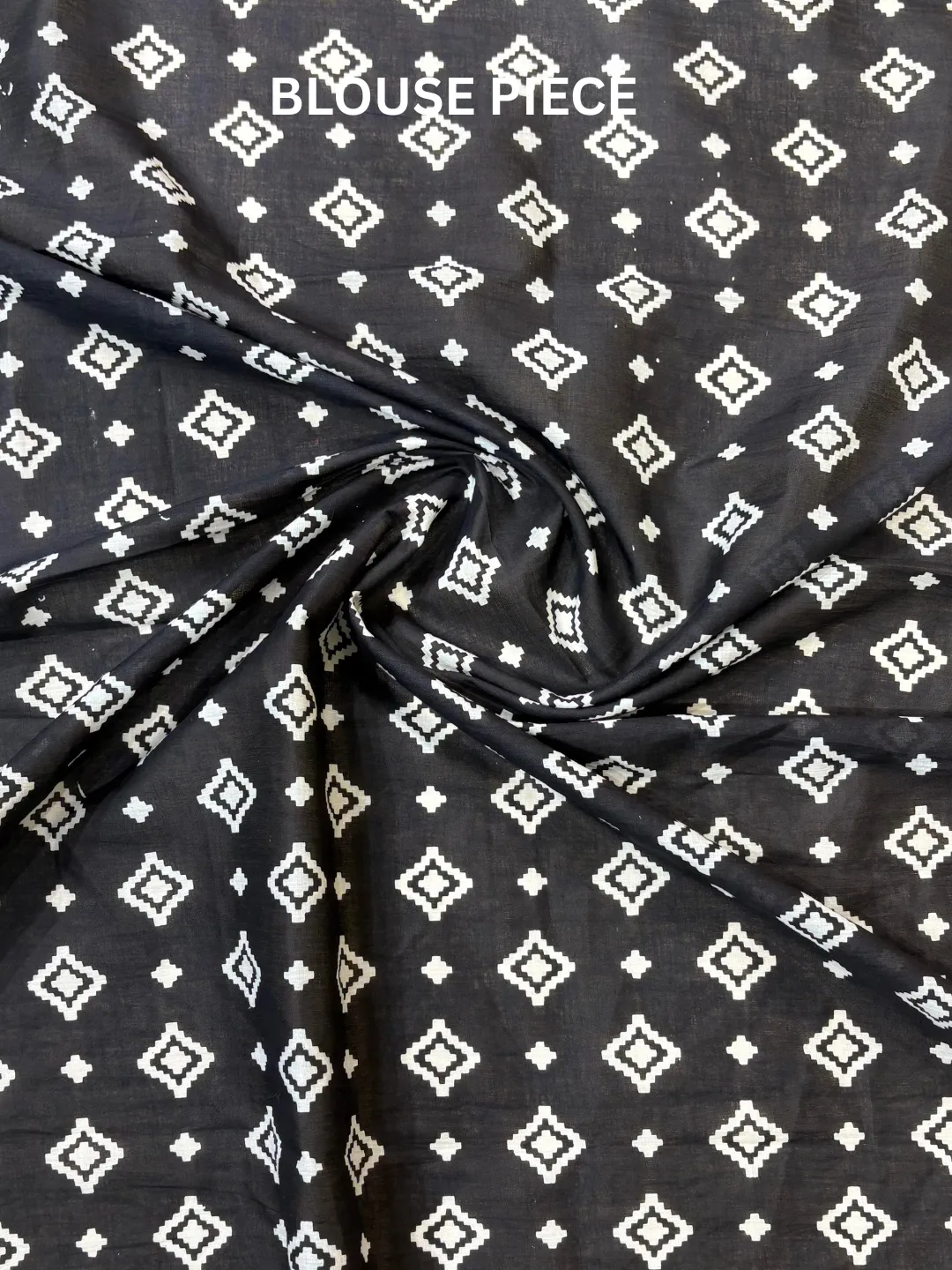  Black Jaipuri Cotton Saree Black With Beige And Maroon Block Print Pallu Front view