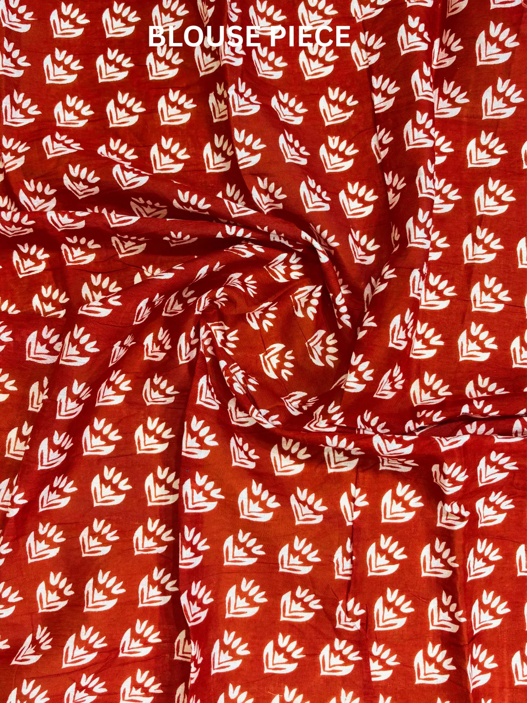  Red Jaipuri Cotton Saree With Red And White Floral Block Print Front view