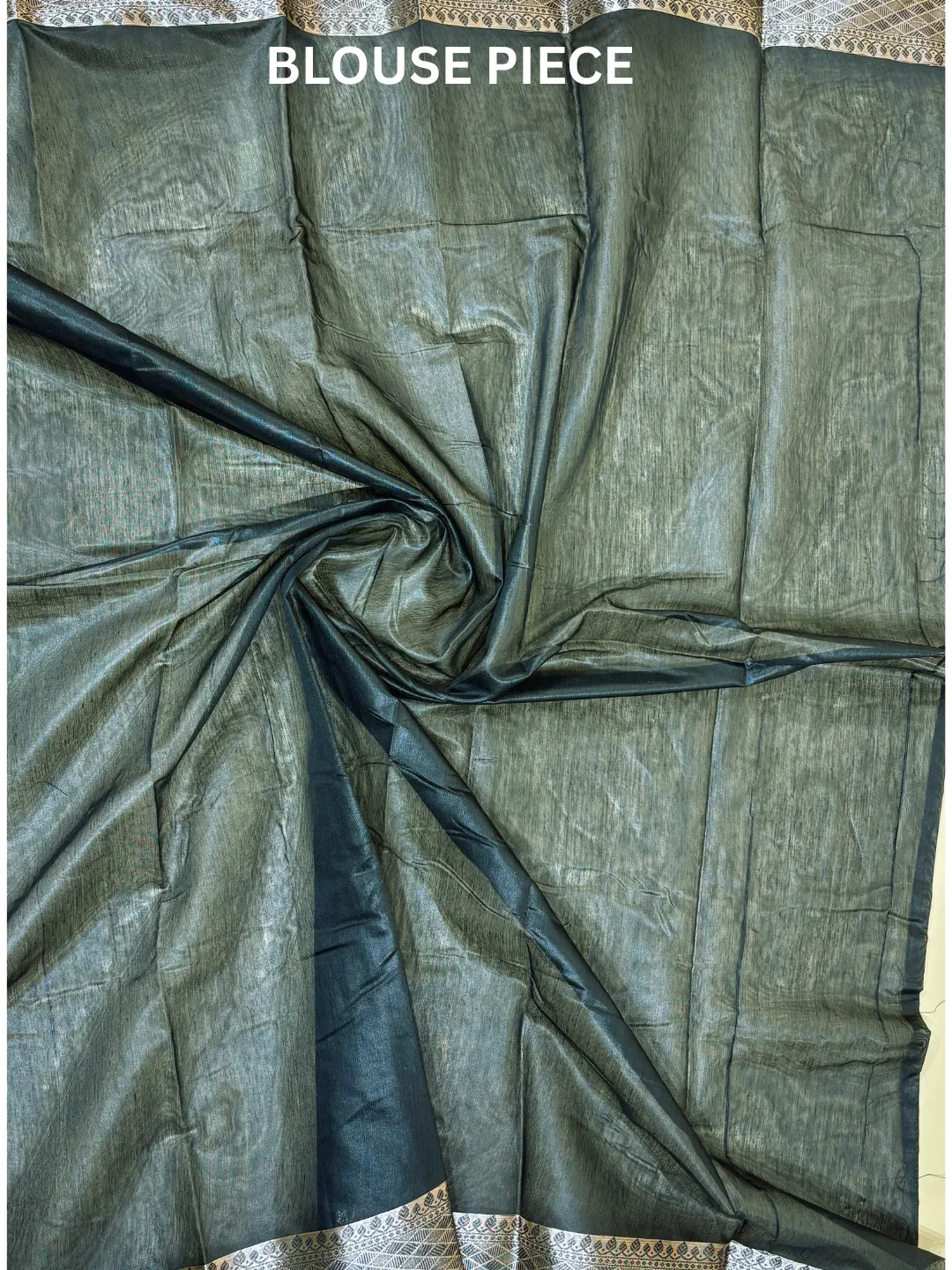 Green Banarasi Tissue Silk Saree Green Fine Stripe With Zari Border front view