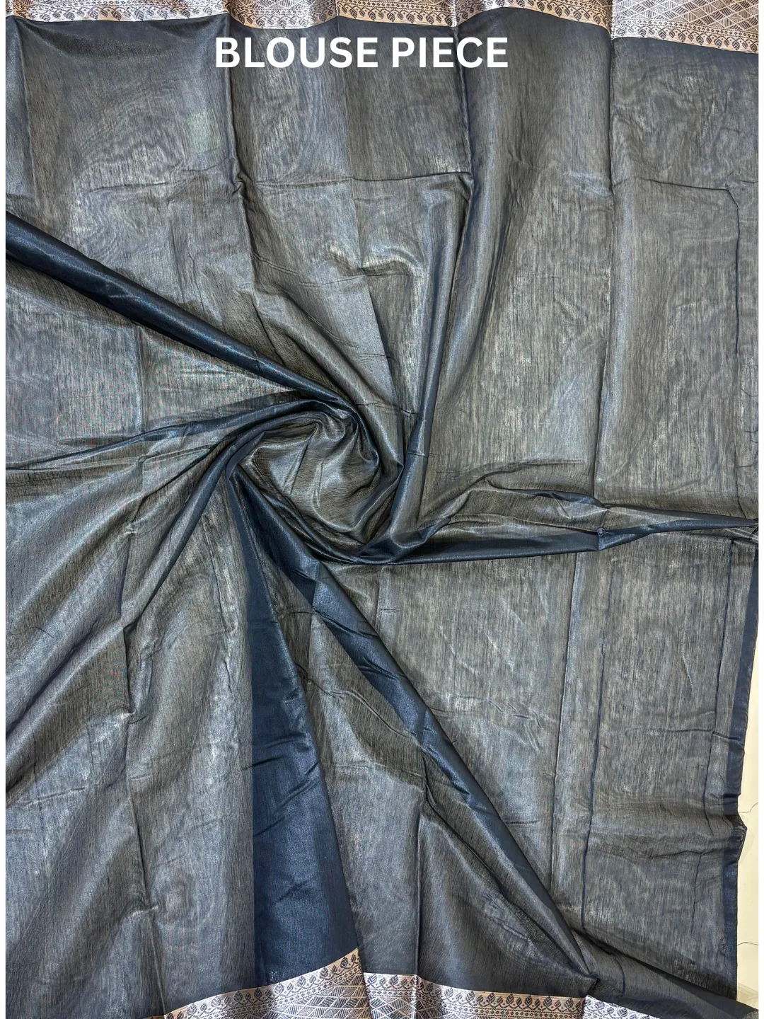  Black Banarasi Tissue Silk Saree  Black Fine Stripe With Silver Zari Border Front view