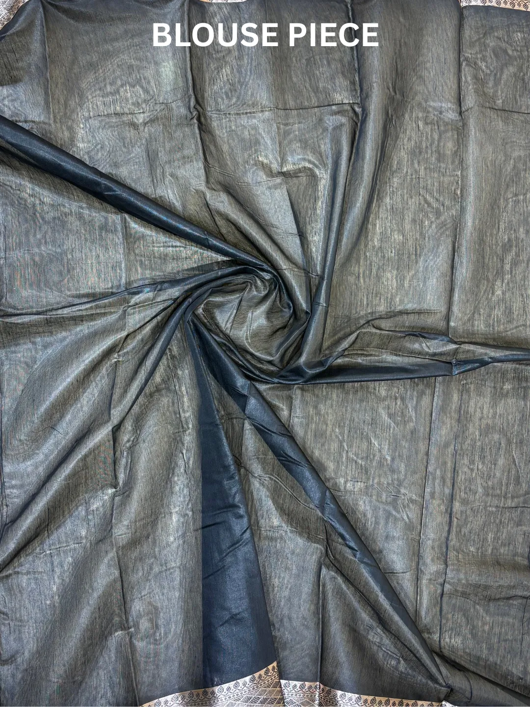Black Banarasi Cotton Saree Black With Silver Zari Border And Pallu front view