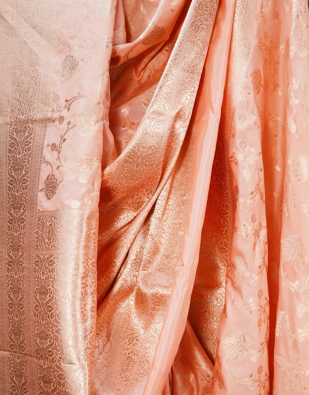 Peach Katan Pure Silk Banarasi Saree - View 4