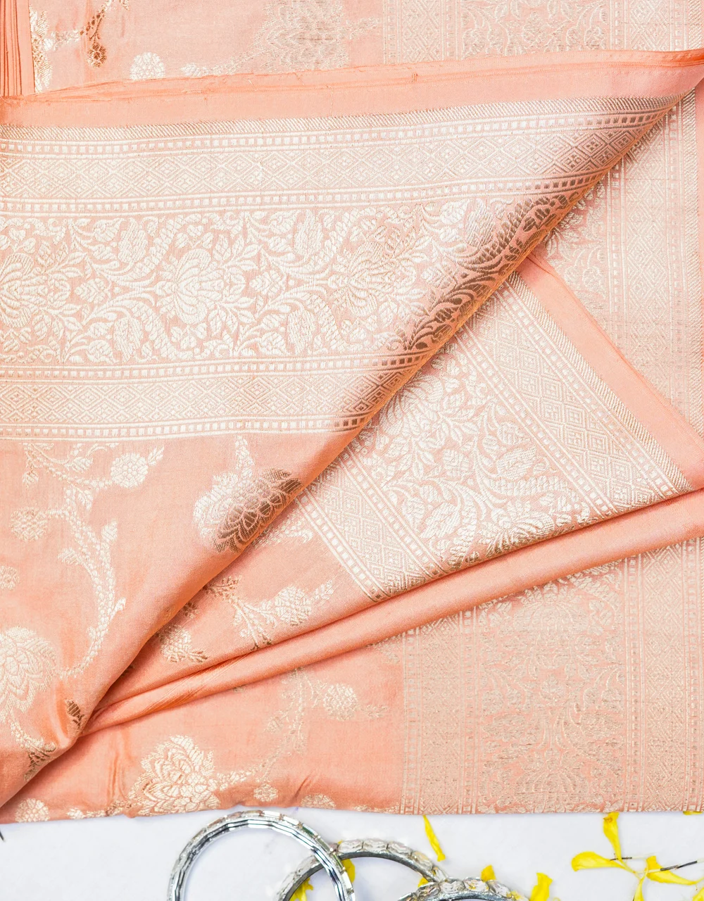 Peach Katan Pure Silk Banarasi Saree - View 3