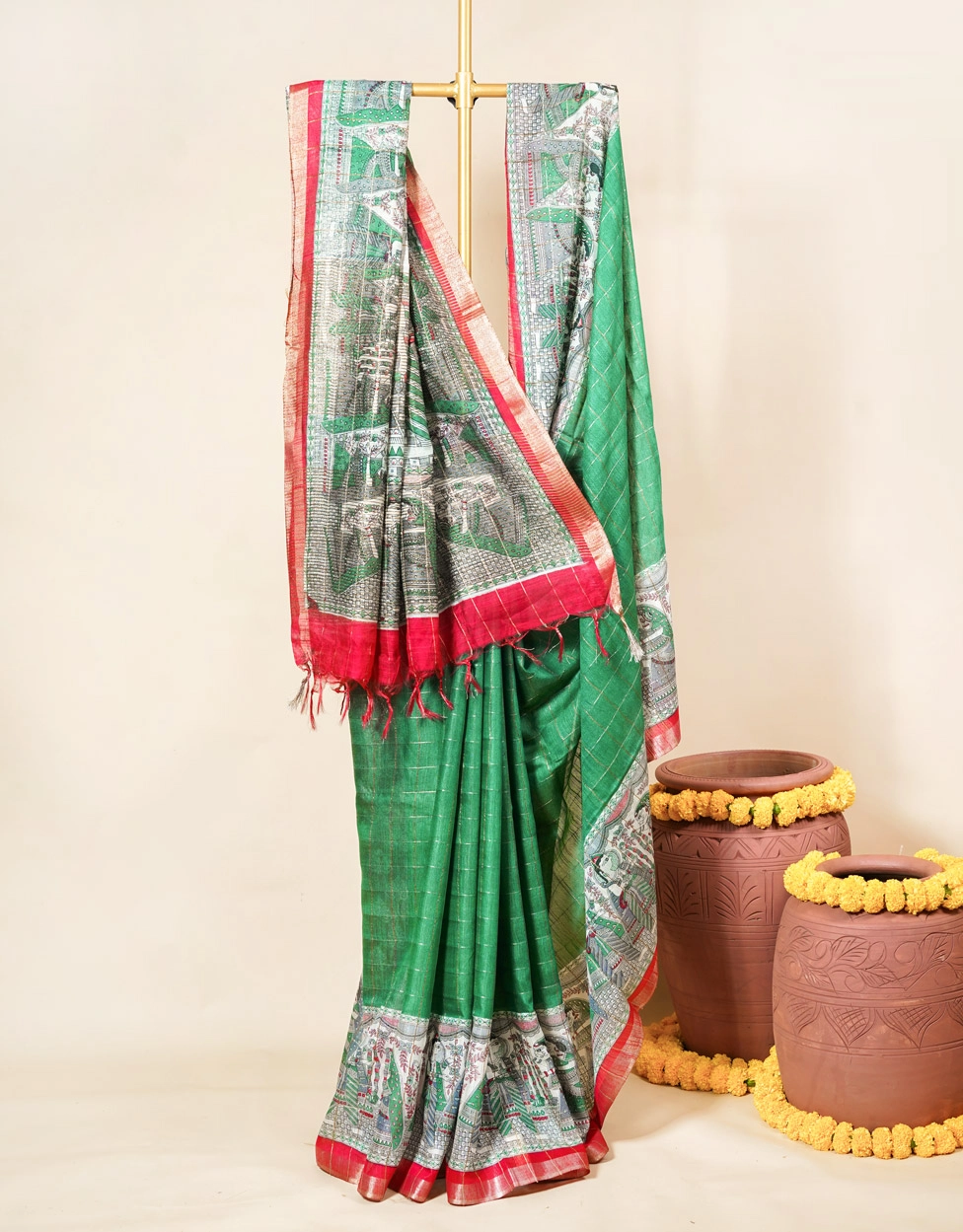 green-emerald-madhubani-hand-painted-soft-silk-saree