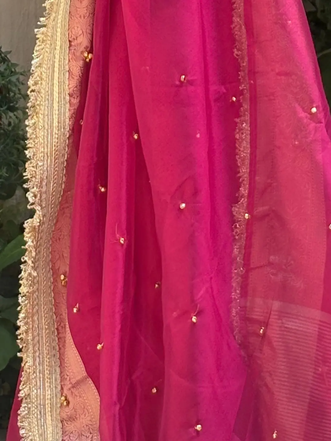 Pink Tissue Silk Banarasi Saree With Ghungru Work front view
