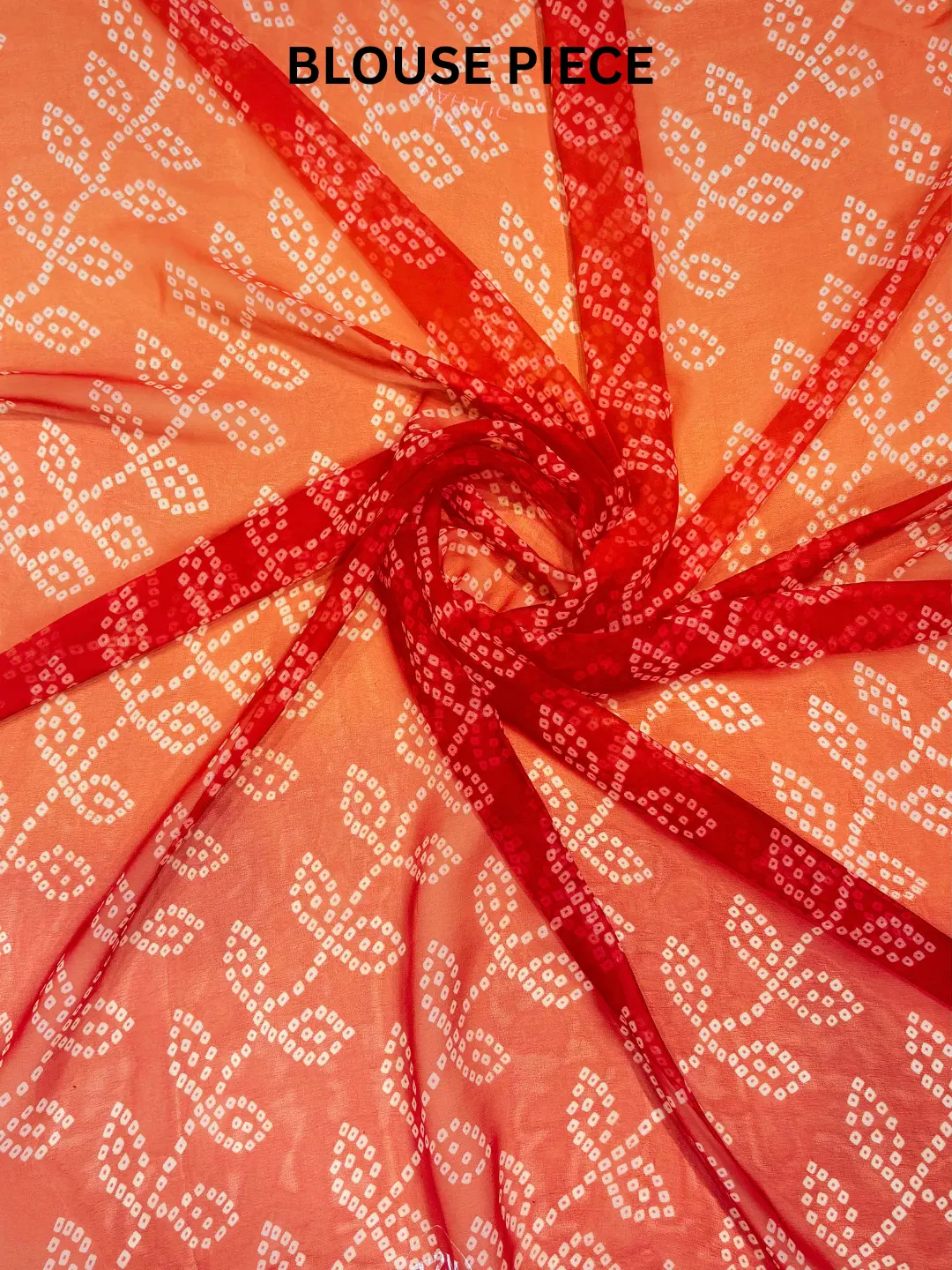  Orange Bandhani Print Georgette Saree Front view