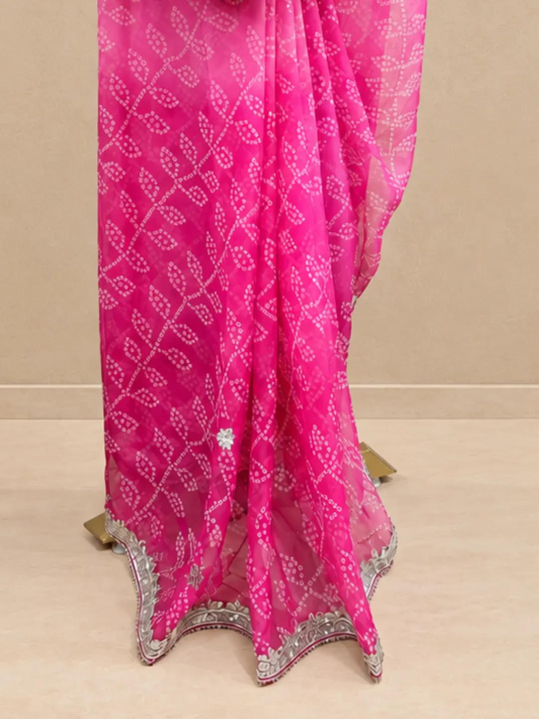  Pink Bandhej Georgette Saree With Gotta Patti Work Front view