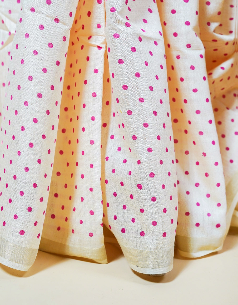 Off White Polka And Madhubani Fusion Soft Silk Saree - View 5