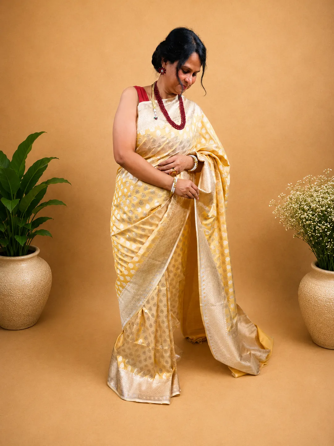 Orange Golden Pure Katan Silk Banarasi Saree