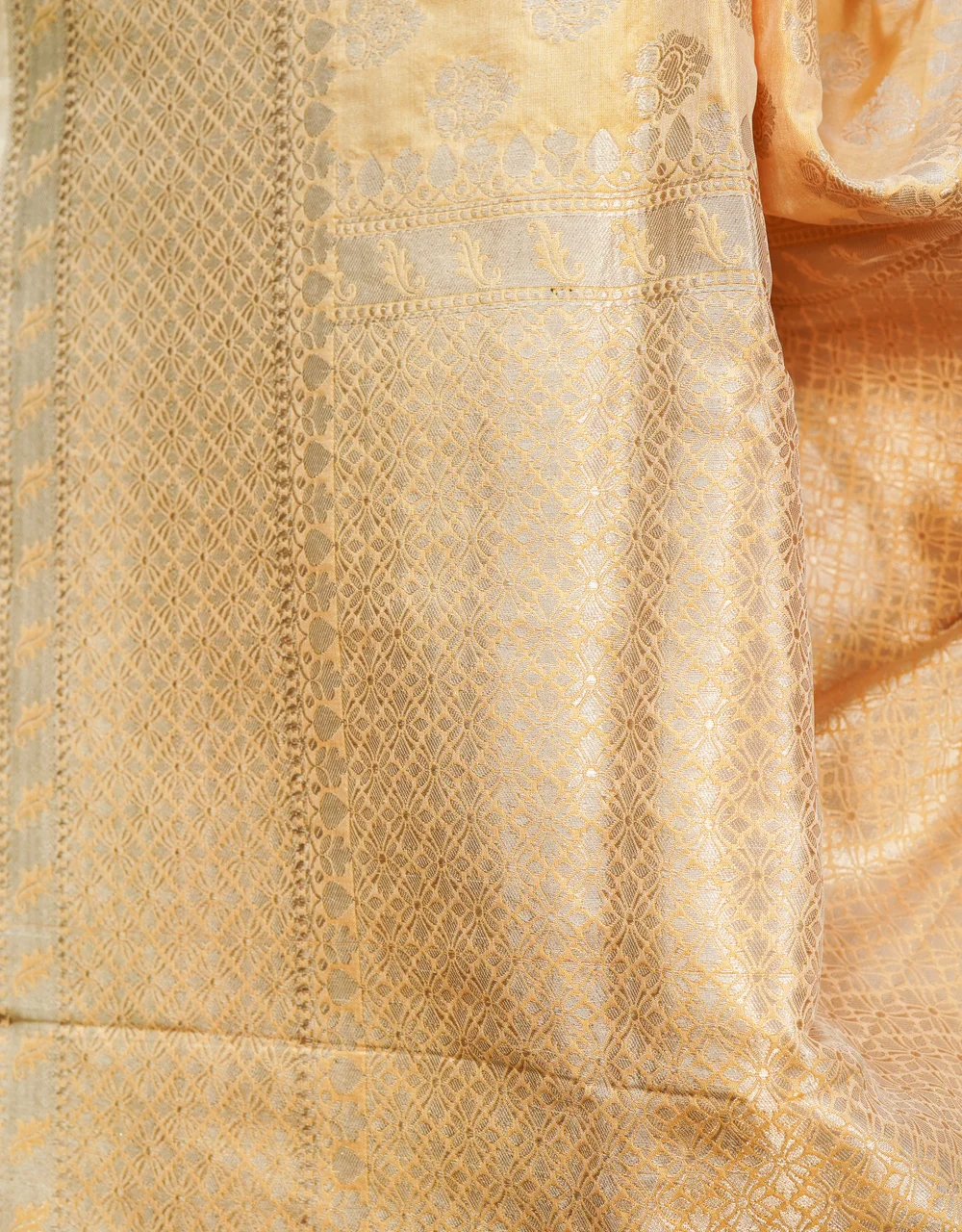 Orange Golden Pure Katan Silk Banarasi Saree - View 4