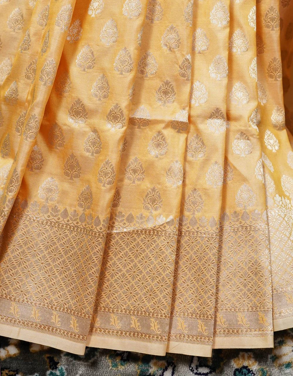 Orange Golden Pure Katan Silk Banarasi Saree - View 5