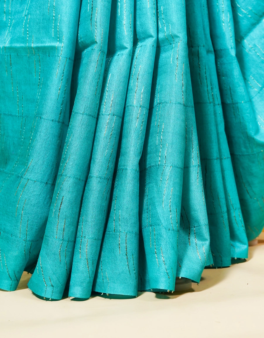 Blue Turquoise Kota Viscose Printed Batik Saree - View 5