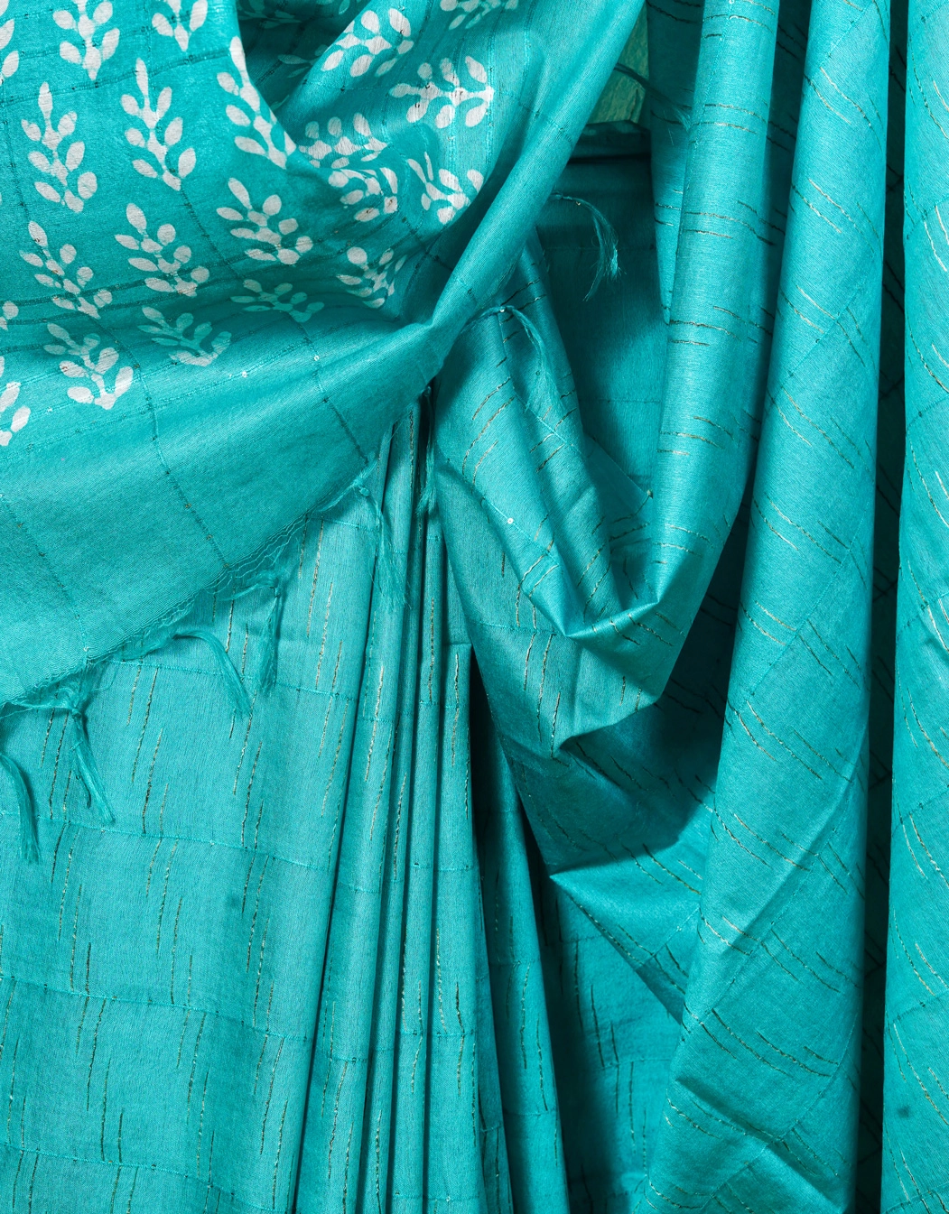 Blue Turquoise Kota Viscose Printed Batik Saree - View 4