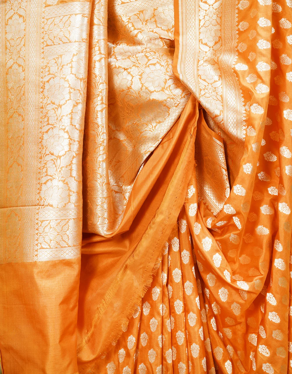 Orange Marigold Pure Katan Silk Banarasi Saree - View 4