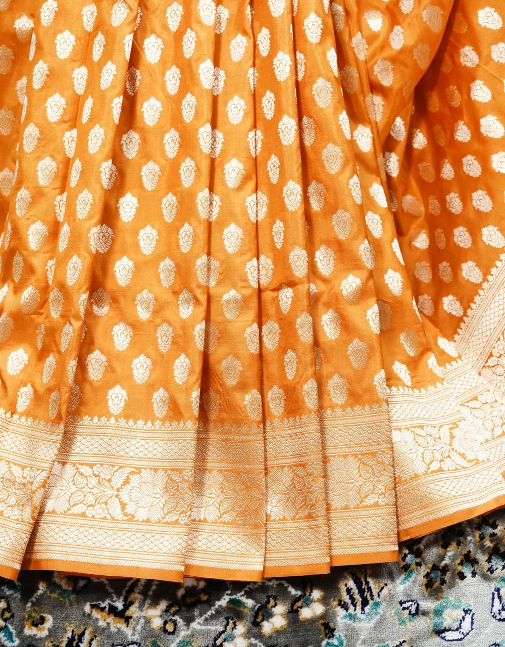 Orange Marigold Pure Katan Silk Banarasi Saree - View 5