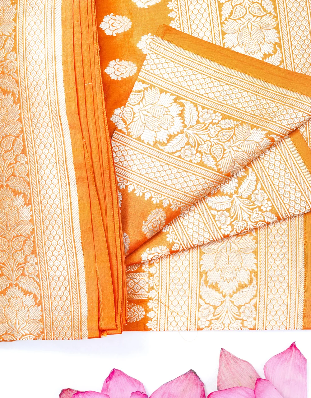 Orange Marigold Pure Katan Silk Banarasi Saree - View 3