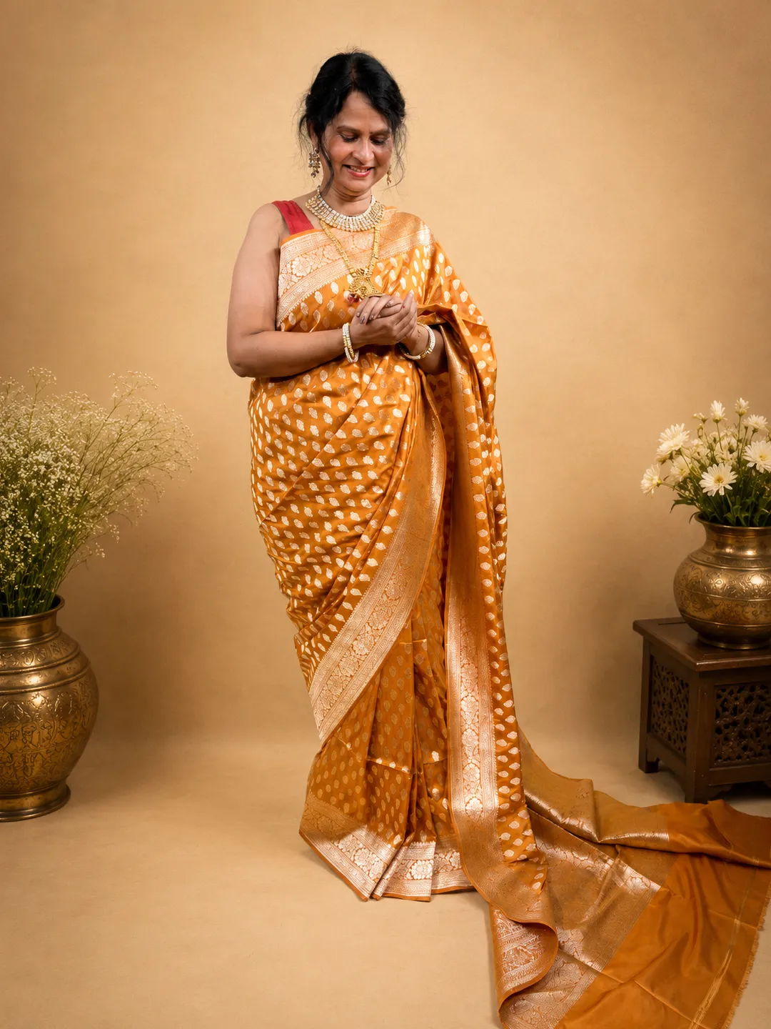 Orange Marigold Pure Katan Silk Banarasi Saree