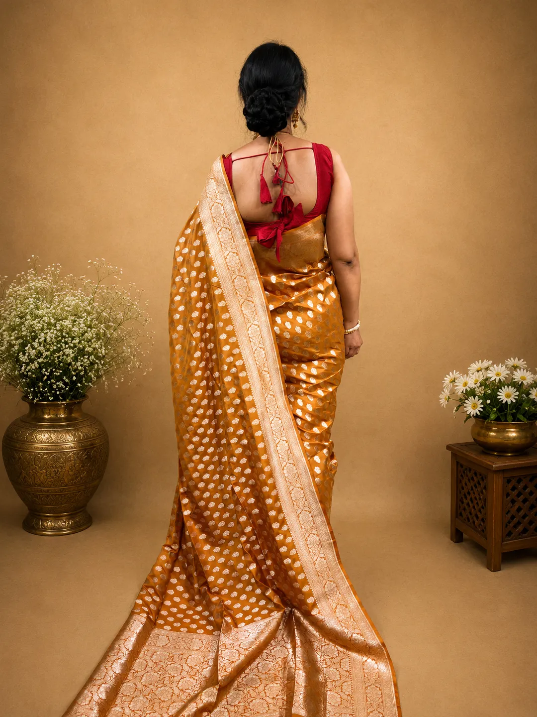 Orange Marigold Pure Katan Silk Banarasi Saree front view