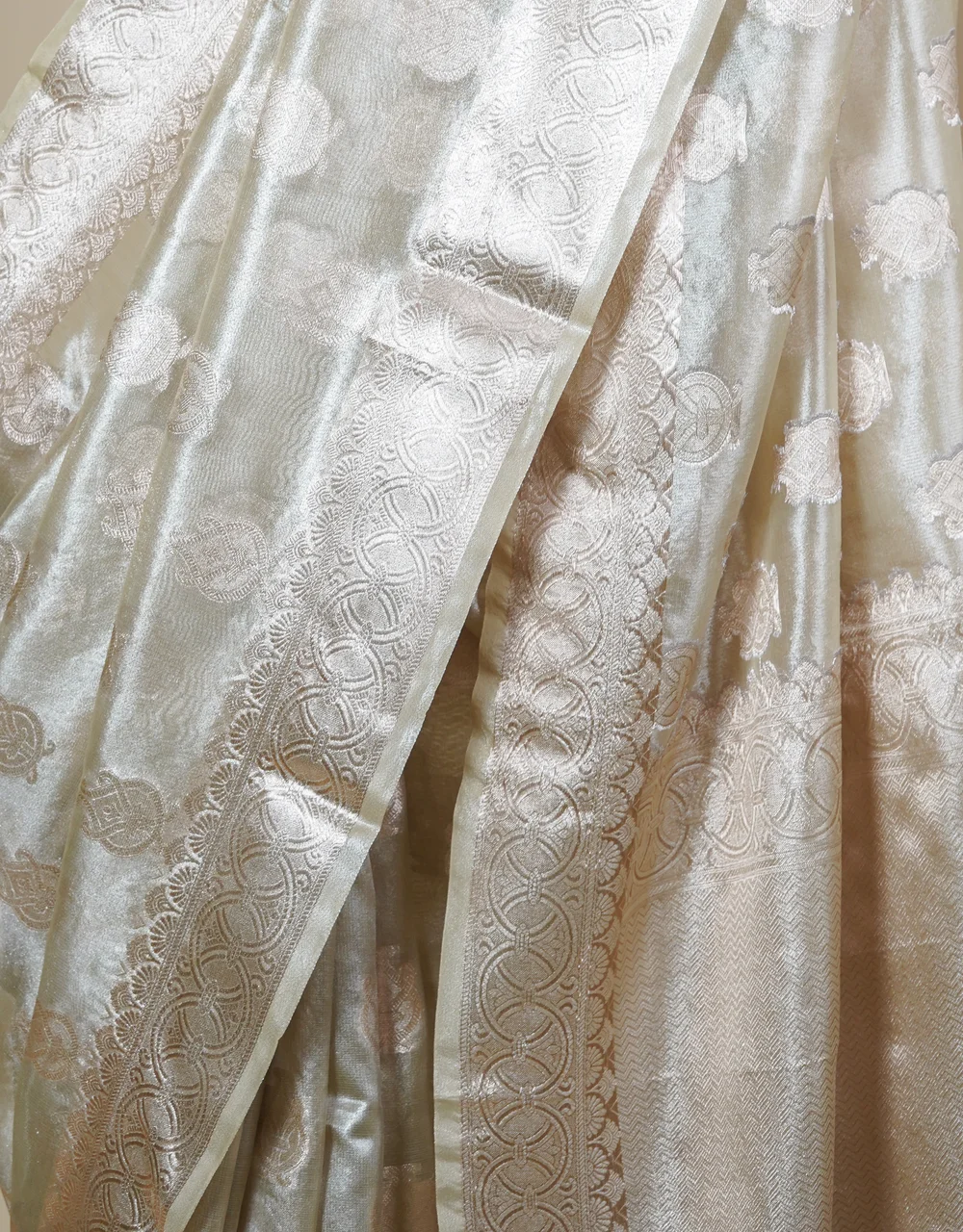 Light Green With Golden Zari Cotton Tissue Banarasi Saree - View 5