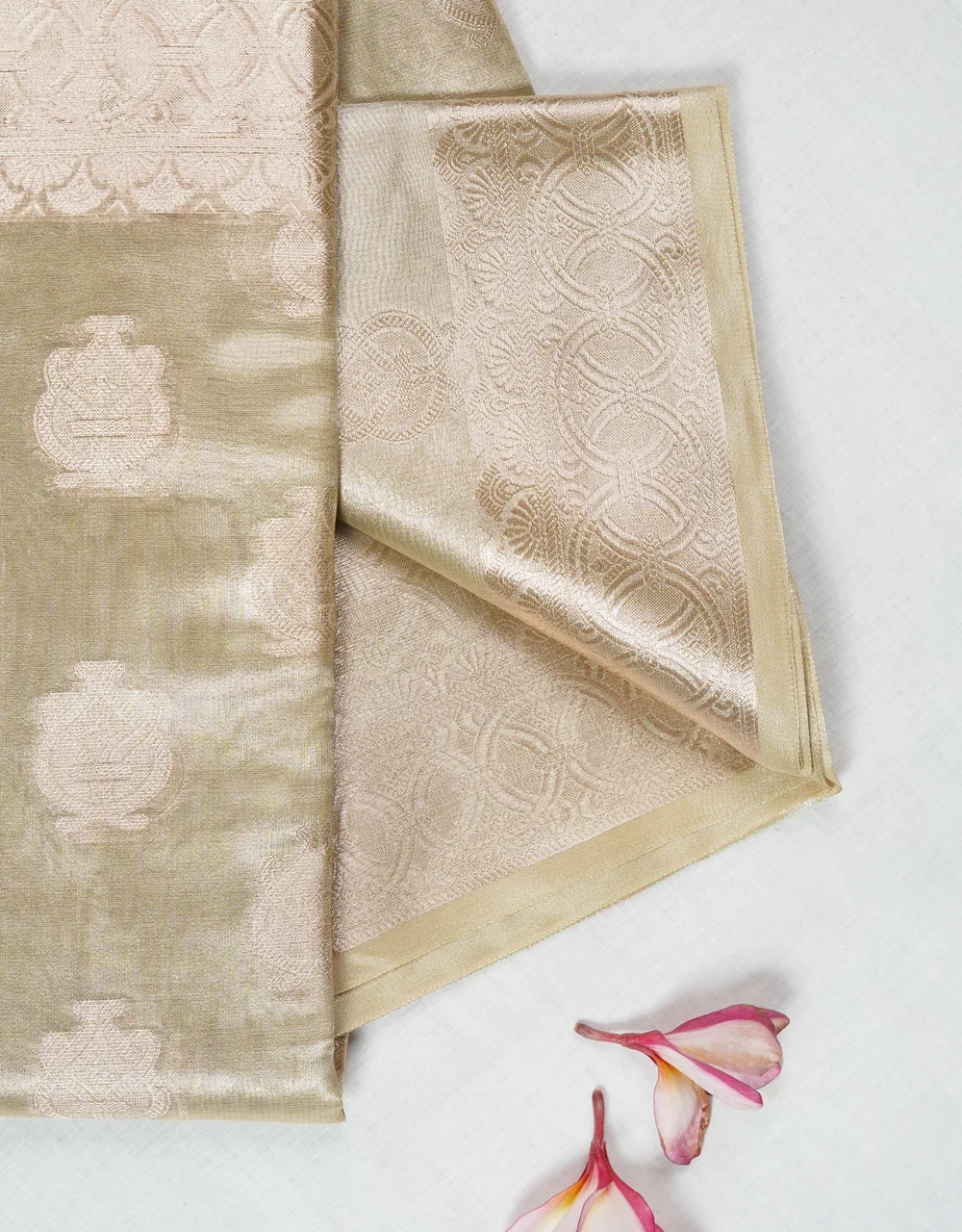 Light Green With Golden Zari Cotton Tissue Banarasi Saree - View 3