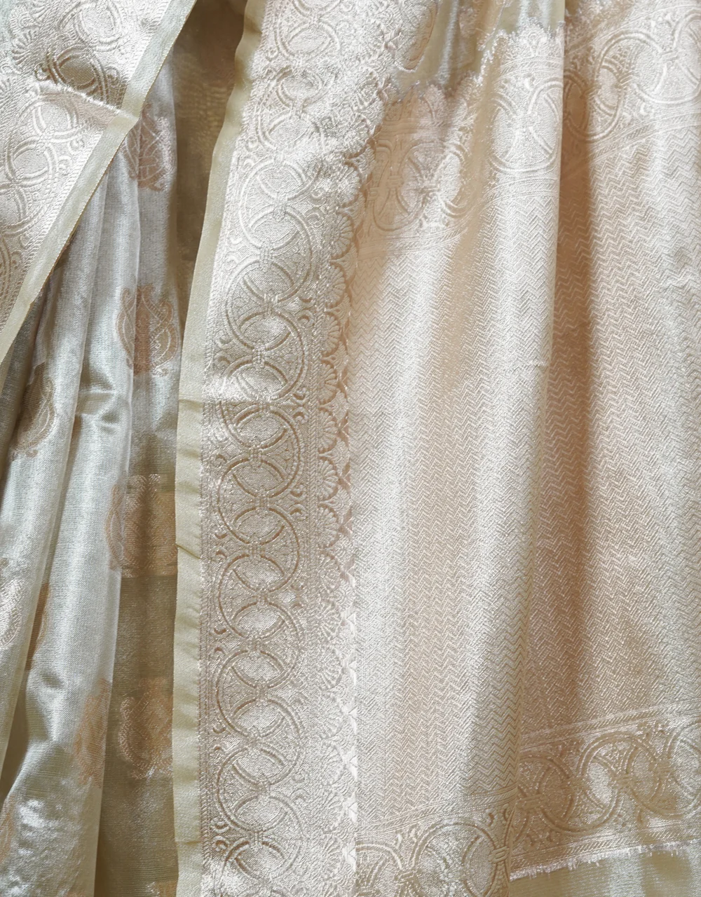 Light Green With Golden Zari Cotton Tissue Banarasi Saree - View 4