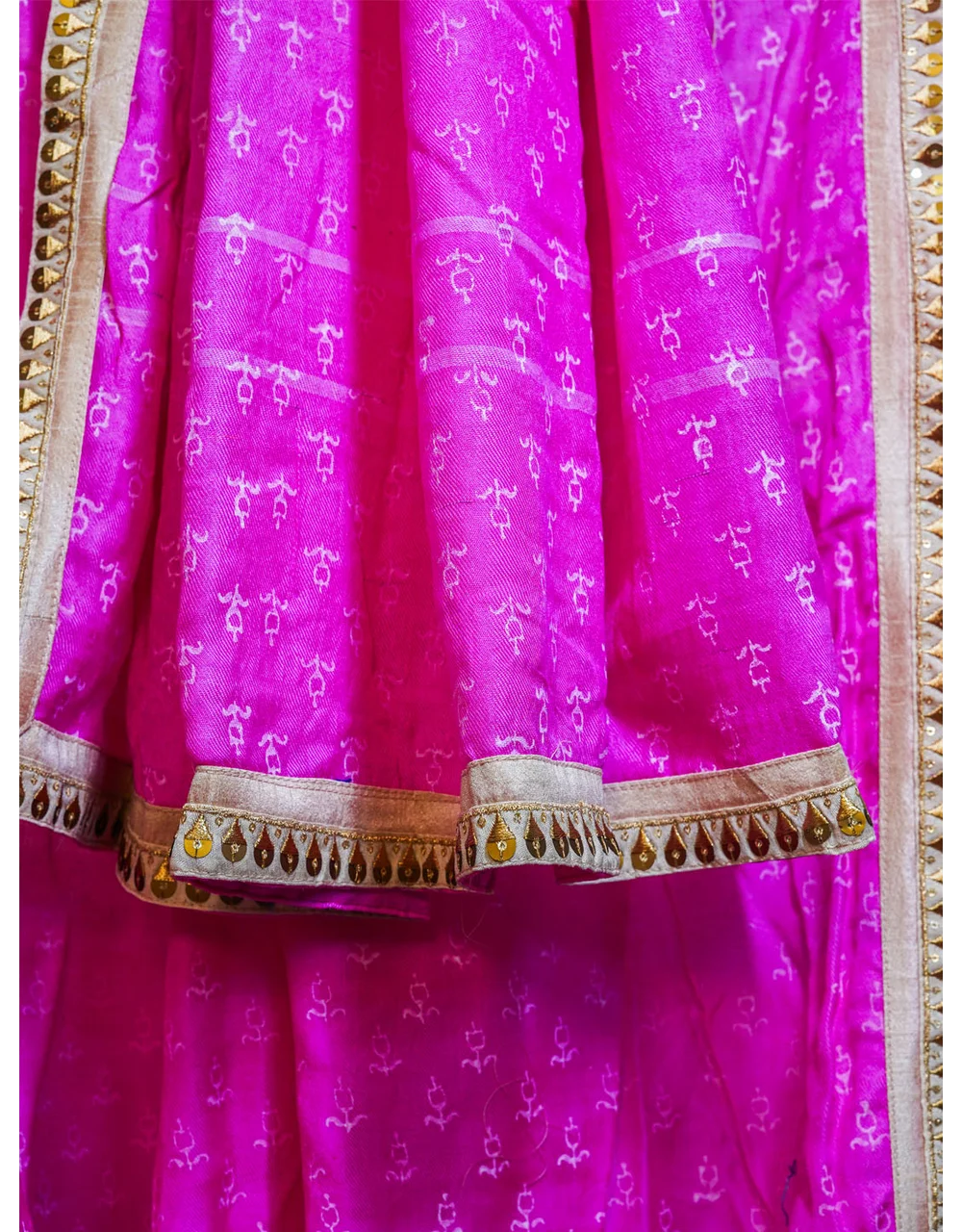 Pink Gotta Patti Saree With Golden Border Work - View 3