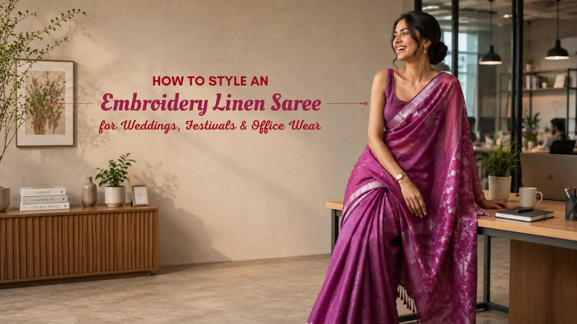 How to Style an Embroidery Linen Saree for Weddings, Festivals & Office Wear